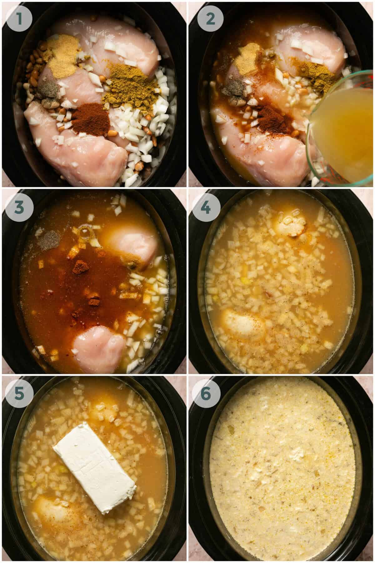 steps 1-6 for preparing white chicken chili recipe