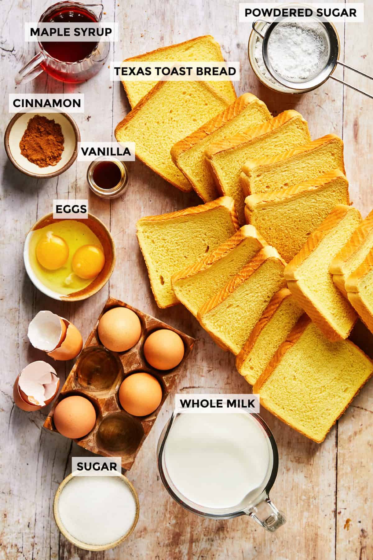 ingredients for baked cinnamon french toast muffins