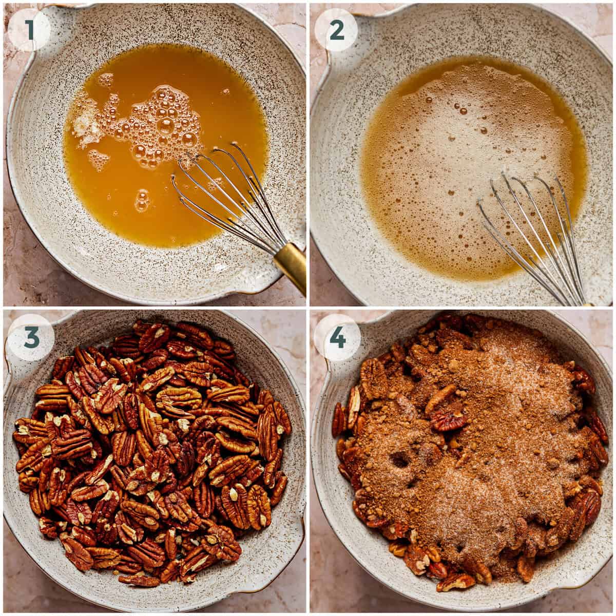 steps 1-4 for candied cinnamon pecans