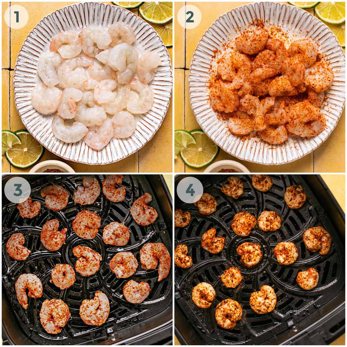 four steps of preparing air fryer shrimp recipe