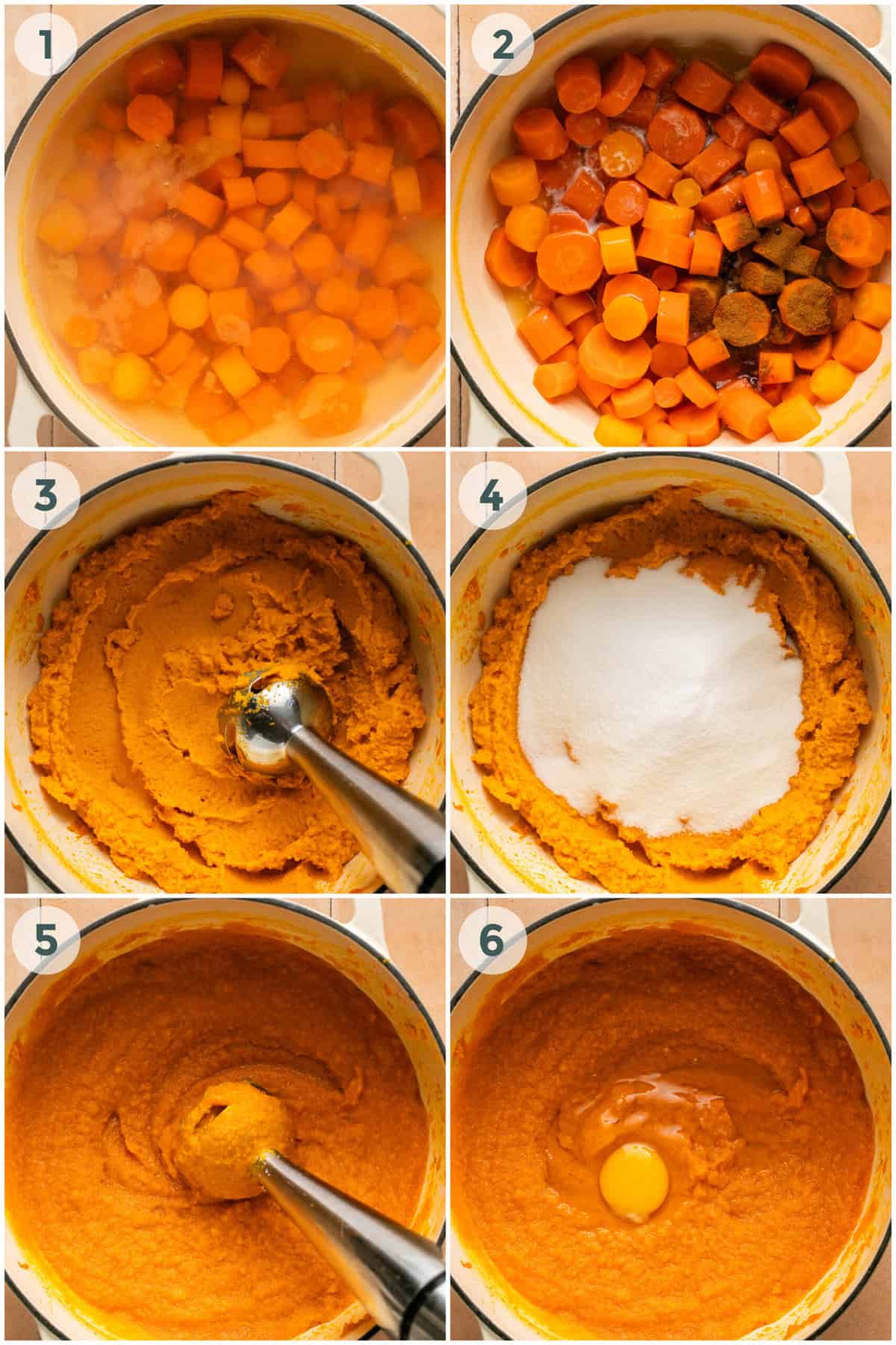 steps 1-6 for carrot souffle recipe