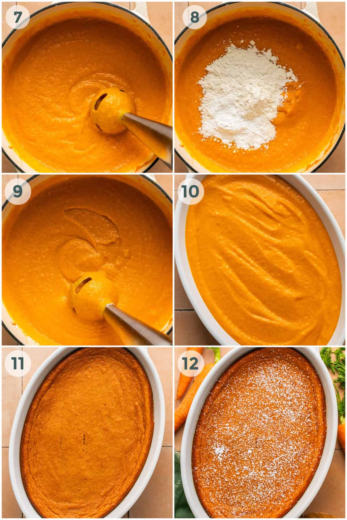 steps 7-12 for carrot souffle recipe