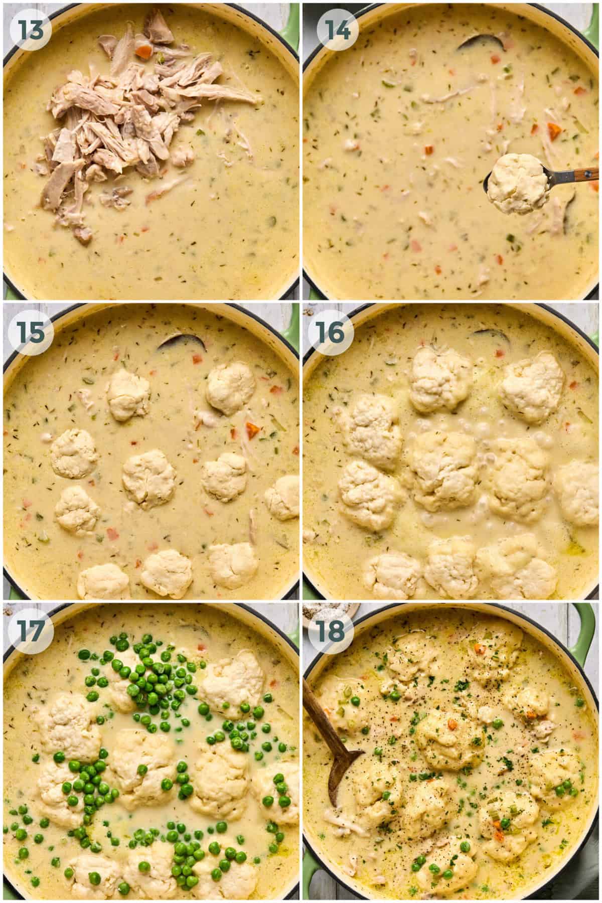 steps 13-18 for homemade chicken dumpling soup