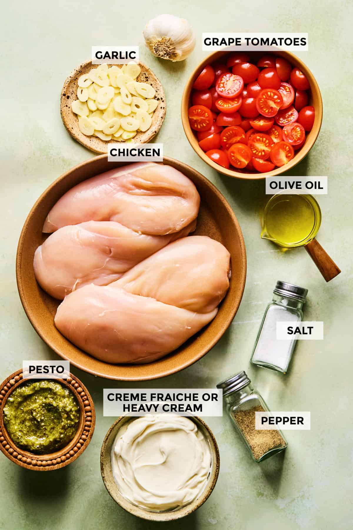 ingredients for chicken with pesto cream sauce