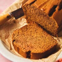 sliced sweet potato bread on platter