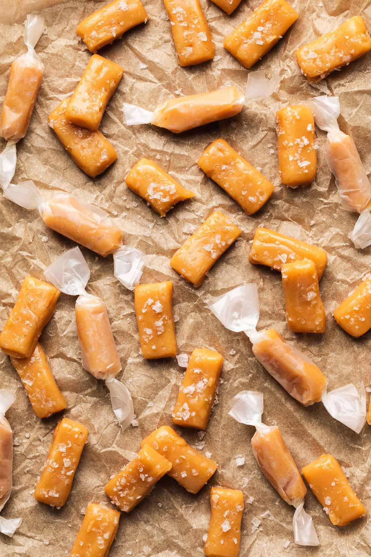 soft caramels with sea salt wrapped in wax paper