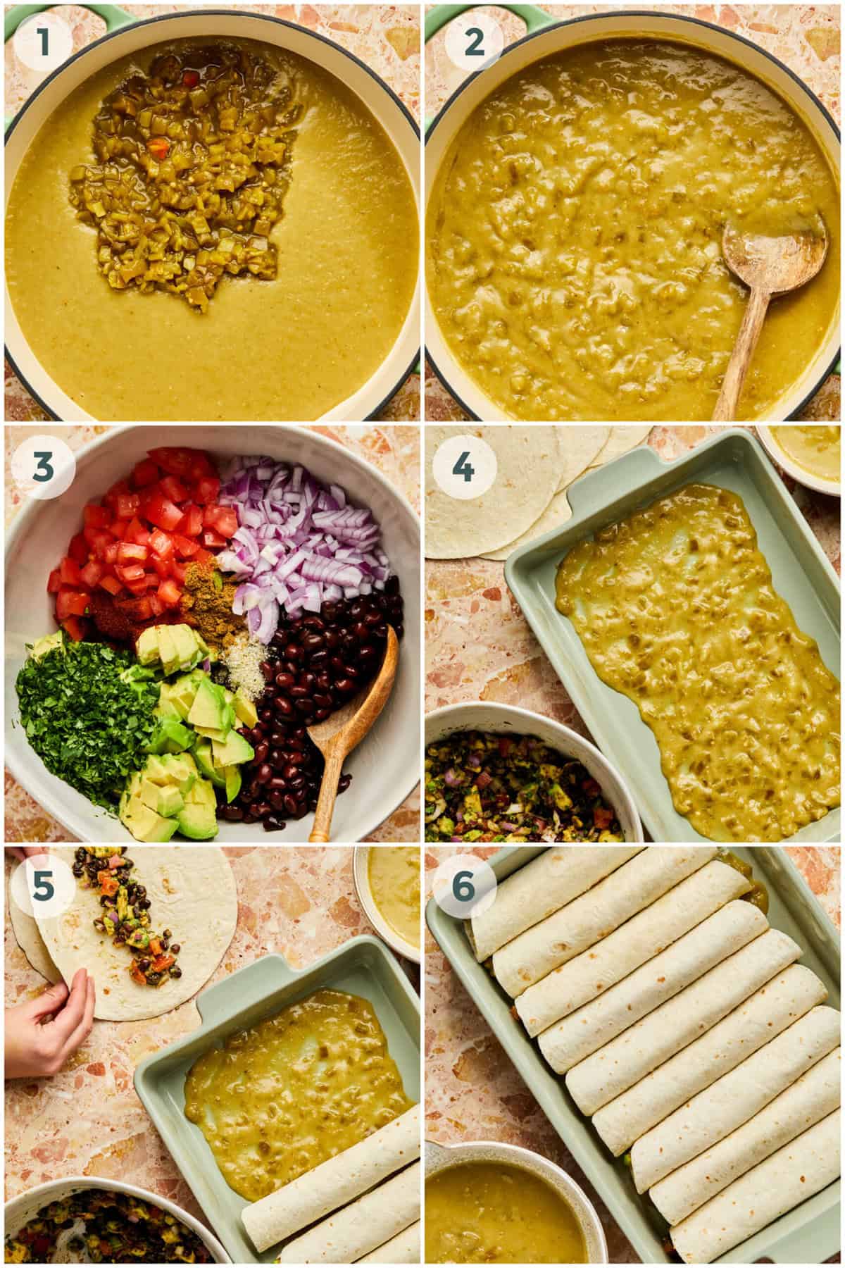 steps 1-6 for black bean enchiladas recipe