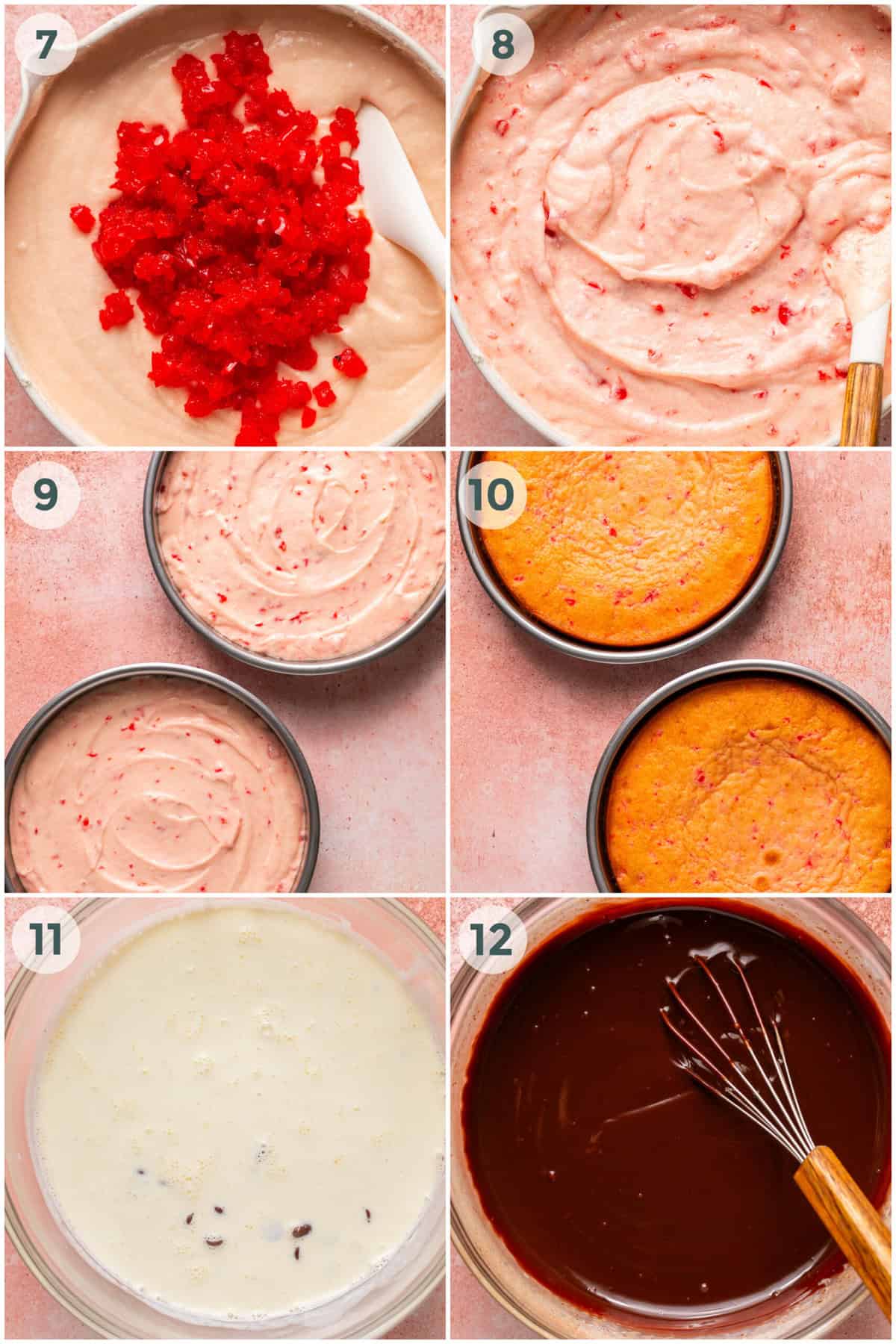 steps 7-12 for cherry chip cake recipe