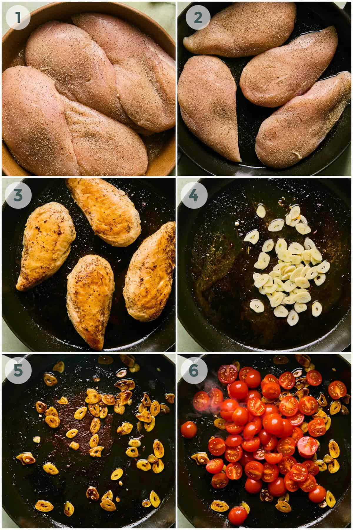 steps 1-6 for creamy pesto chicken recipe