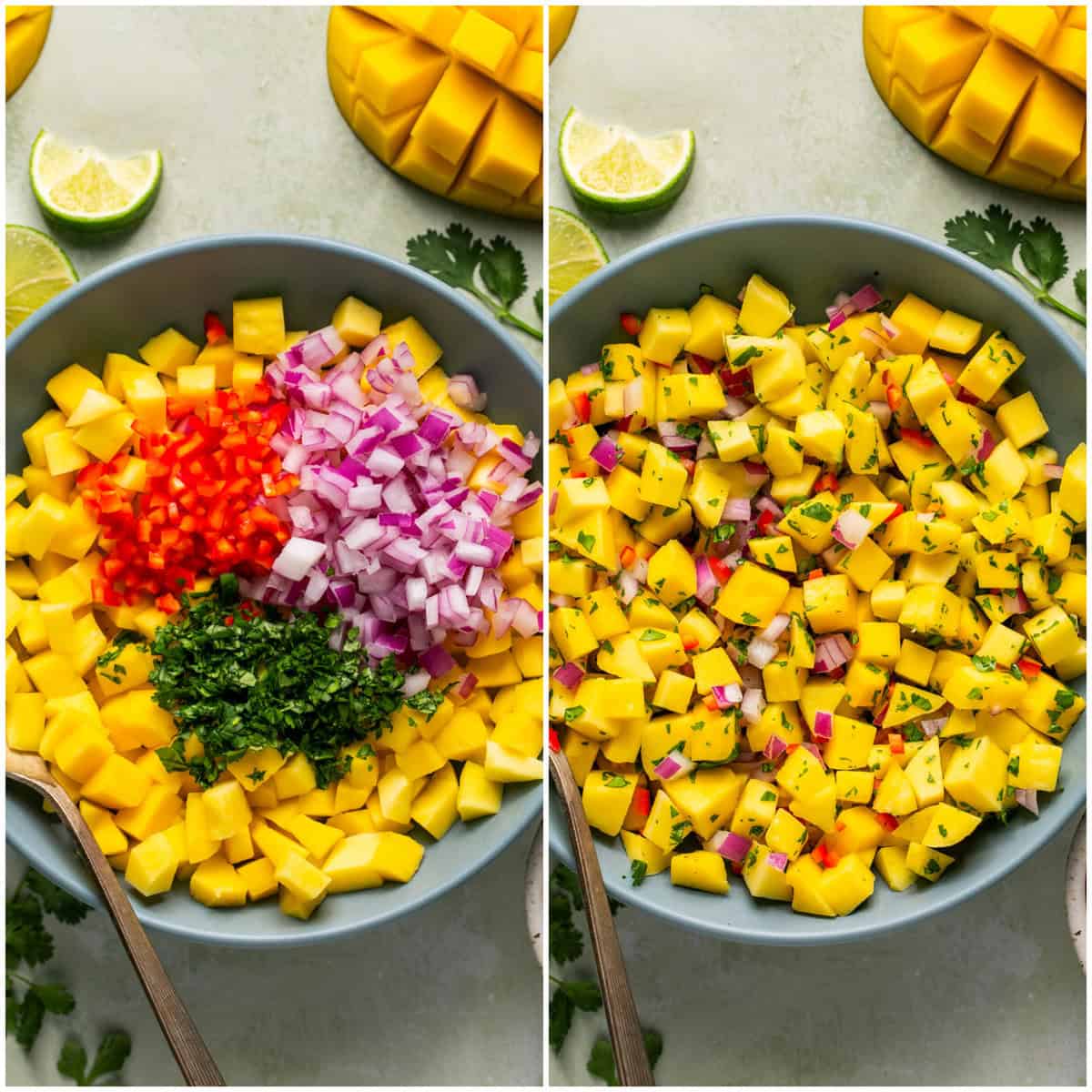 two steps of preparing mango salsa recipe