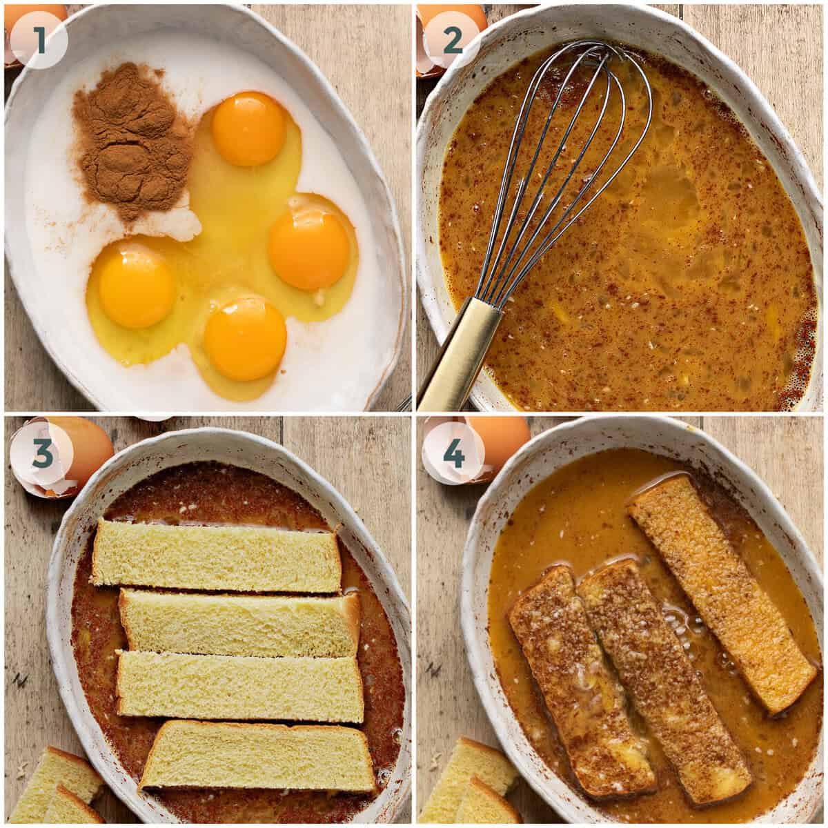 steps 1-4 for french toast sticks recipe